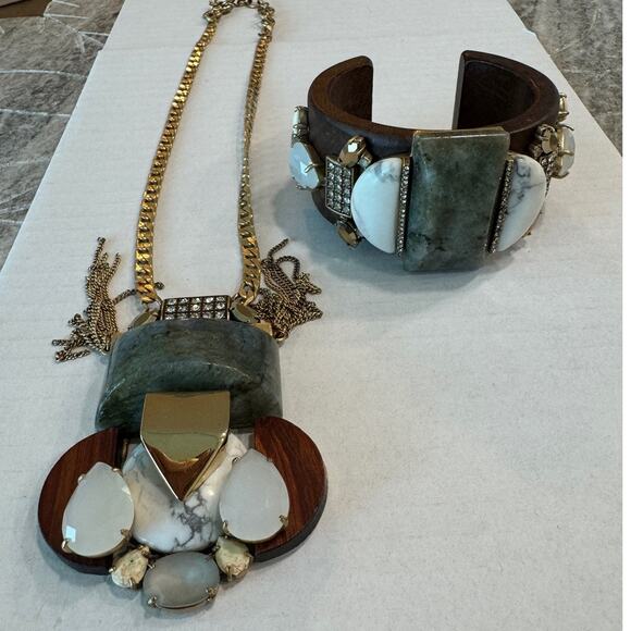 J.Crew Mixed Stone Wooden Cuff Bracelet Smoky - Picture 9 of 12